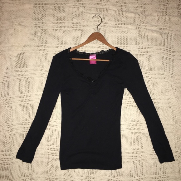 Lace V Neck Long Sleeve Shirt - Picture 1 of 2